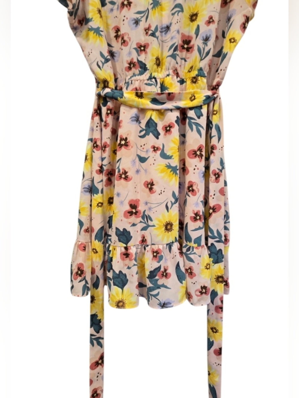 LC Lauren Conrad Pink Floral Wrap Midi Dress with Yellow Accents - Picture 4 of 10